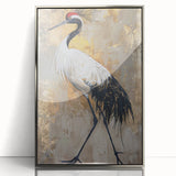 Framed wall art featuring an elegant crane design in silver acrylic, showcasing intricate details and a modern aesthetic, perfect for home decor.