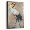 Framed canvas wall art featuring a serene crane design, showcasing elegant black and white tones, perfect for enhancing modern decor with a touch of nature.
