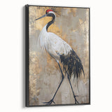 Framed canvas wall art featuring a serene crane design, showcasing elegant black and white tones, perfect for enhancing modern decor with a touch of nature.