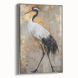 Framed wall art featuring a silver side view of elegant crane designs on canvas, ideal for adding a touch of sophistication and nature to home decor.