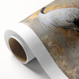 Elegant rolled canvas showcasing a vibrant crane design, part of a unique wall art collection. The artwork features intricate details and rich colors, perfect for enhancing interior decor.