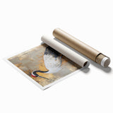 Elegant rolled print showcasing a crane design, featuring delicate details and soft colors, perfect for enhancing contemporary wall decor. Ideal for art enthusiasts seeking unique home accents.