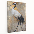 Elegant stretched canvas wall art showcasing a graceful crane design in serene colors, ideal for enhancing home decor and creating a calming atmosphere.