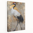 Elegant stretched canvas wall art showcasing a graceful crane design in serene colors, ideal for enhancing home decor and creating a calming atmosphere.