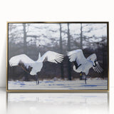 Framed wall art featuring a striking crane design in elegant gold tones, set against a sleek acrylic background, perfect for modern home decor.