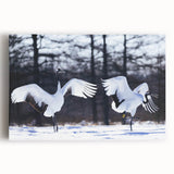 Stretched canvas wall art featuring an elegant crane design in soft colors, ideal for modern home decor, showcasing artistic details and textures.