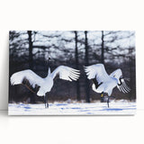 Stretched canvas wall art featuring an elegant crane design in soft blue and beige tones, perfect for adding a serene touch to home decor.