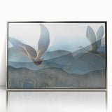 Framed wall art featuring a striking crane design in silver acrylic, showcasing elegant lines and intricate details, perfect for modern home decor.