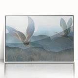 Framed wall art showcasing an elegant crane design in white acrylic, perfect for modern home decor. This piece adds a touch of sophistication to any room setting.