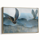 Framed canvas wall art showcasing an elegant crane design with gold accents, set against a textured background, perfect for modern home decor.