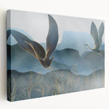 Elegant stretched canvas wall art showcasing a vibrant crane design, featuring intricate details and bold colors, perfect for enhancing modern home decor.