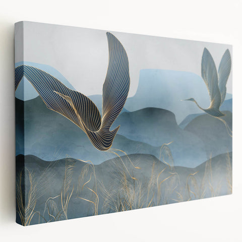 Elegant stretched canvas wall art showcasing a vibrant crane design, featuring intricate details and bold colors, perfect for enhancing modern home decor.