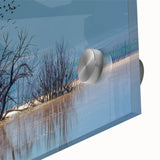 Close-up of a stunning crane design wall art piece featuring vibrant colors and intricate details on acrylic glass, perfect for contemporary home decor. The artwork showcases a graceful crane in flight, emphasizing elegance and artistic expression.