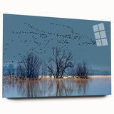 Elegant side view of an acrylic wall art piece showcasing a crane design, highlighting vibrant colors and intricate details, perfect for modern home decor.