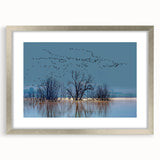 Elegant silver-framed wall art featuring a detailed crane design, showcasing intricate patterns on a white background, perfect for home decor and nature enthusiasts.