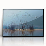 Framed wall art featuring an elegant crane design on an acrylic surface, with a sleek black frame, perfect for modern home decor and art enthusiasts.