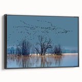 Framed wall art featuring a serene crane design in black and white, showcasing elegant lines and intricate details, perfect for modern home decor.