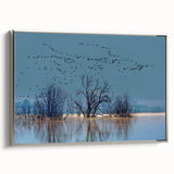 Framed wall art featuring a silver side view of an elegant crane design, showcasing intricate details and vibrant colors, perfect for modern home decor.