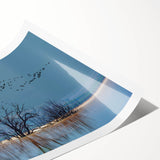 Elegant rolled print of a crane design showcasing intricate details and vibrant colors, perfect for home decor. This wall art adds a touch of nature-inspired beauty to any space.