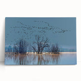 Stretched canvas wall art featuring an elegant crane design in soft pastel colors, perfect for enhancing home decor with a touch of nature-inspired beauty.