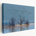 Stretched canvas wall art showcasing a serene crane design with soft colors and intricate details, perfect for modern home decor or nature-themed spaces.