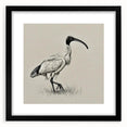 Framed wall art featuring an elegant crane design in black and white, with a white mat, showcasing a modern aesthetic ideal for home decor.