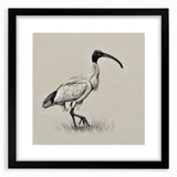 Framed wall art featuring an elegant crane design in black and white, with a white mat, showcasing a modern aesthetic ideal for home decor.