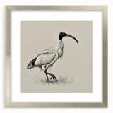 Elegant silver-framed wall art showcasing a detailed crane design, ideal for modern decor, highlighted by a crisp white mat, enhancing its aesthetic appeal.
