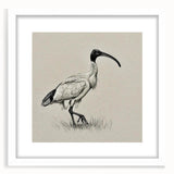 Framed wall art featuring an elegant crane design in a white mat, showcasing a serene nature scene perfect for home decor and modern aesthetics.