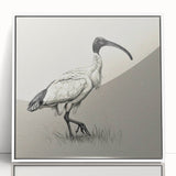 Framed wall art featuring a stylish crane design in a modern white frame, showcasing intricate details and vibrant colors, ideal for contemporary decor.