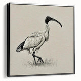 Framed canvas wall art showcasing an elegant crane design in black and white, perfect for modern decor. Side view highlights the sleek frame and craftsmanship.