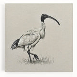 Elegant crane design wall art on stretched canvas, showcasing serene blues and earthy tones, perfect for enhancing modern home decor. Ideal for nature lovers.