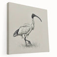 Stretched canvas wall art featuring a serene crane design in muted tones, ideal for home decor. The side view showcases its elegant framing and texture, enhancing any interior space. Perfect for bird lovers and modern art enthusiasts.
