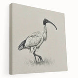 Stretched canvas wall art featuring a serene crane design in muted tones, ideal for home decor. The side view showcases its elegant framing and texture, enhancing any interior space. Perfect for bird lovers and modern art enthusiasts.