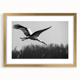 Elegant wall art featuring a crane design in gold frame with matting, showcasing a sophisticated aesthetic perfect for modern home decor.