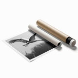 Crane design wall art print featuring elegant black and white illustrations on high-quality paper, rolled for easy shipping and display, ideal for modern home decor.
