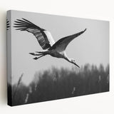 Elegant stretched canvas wall art showcasing a serene crane design in soft pastel colors, perfect for modern home decor. Side view highlights the depth and texture, ideal for enhancing living spaces.