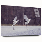 Elegant side view of a wall art collection featuring a crane design on acrylic glass, showcasing vibrant colors and intricate details, perfect for modern decor.