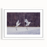Elegant wall art featuring a crane design in a white frame with a mat, showcasing intricate details and a modern aesthetic, perfect for home decor enhancement.