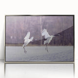 Framed wall art featuring a silver-accented crane design, showcasing elegant bird illustrations on a sleek acrylic surface, ideal for modern home decor.