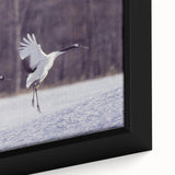 Close-up of a framed canvas wall art featuring a detailed crane design, showcasing vibrant colors and intricate patterns, perfect for home decor.