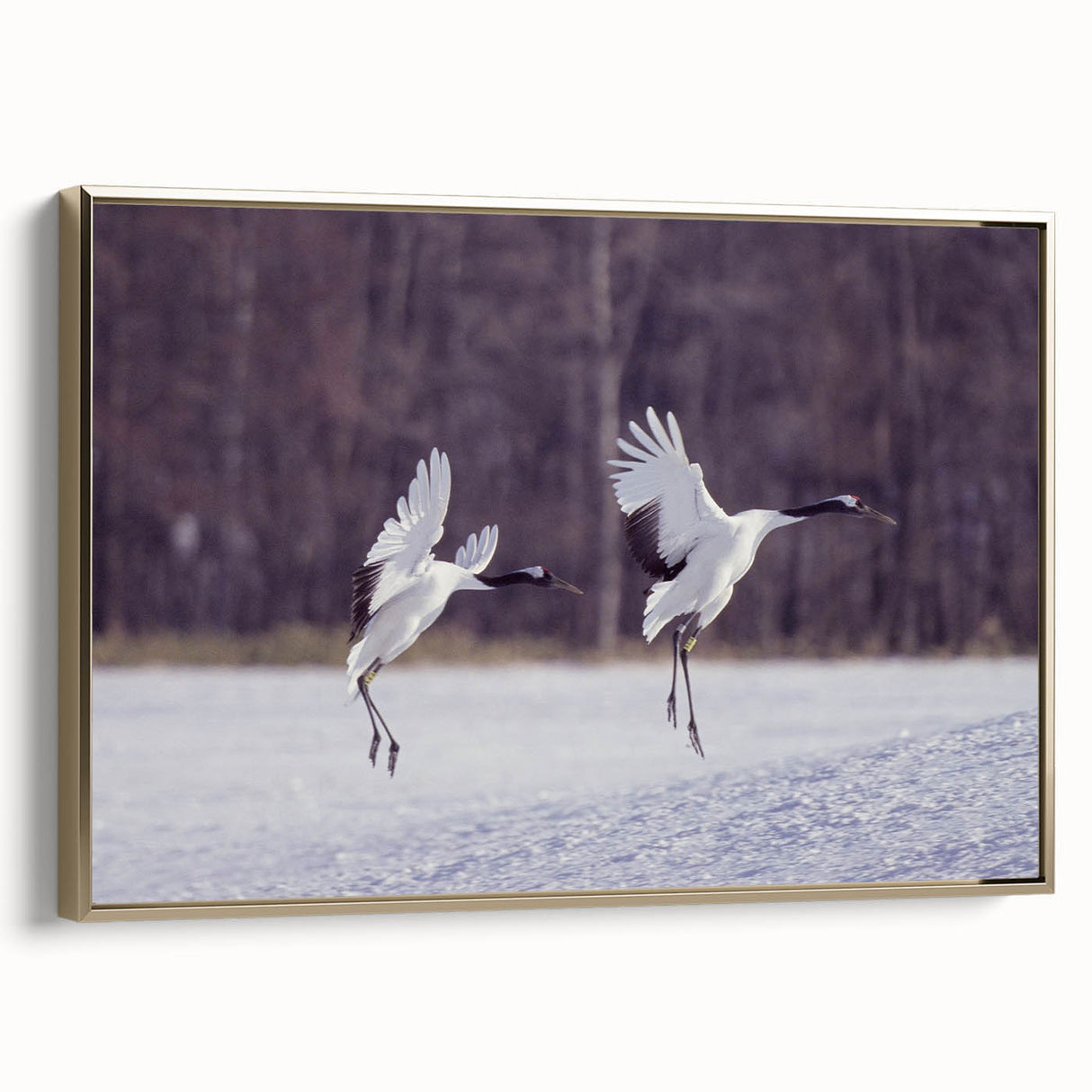 Framed canvas wall art featuring a gold crane design, showcasing intricate details and a modern aesthetic, ideal for enhancing home decor in contemporary settings.