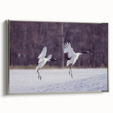 Framed wall art featuring a silver crane design on canvas, showcasing elegant bird motifs with a modern touch, perfect for home decor and art enthusiasts.