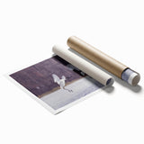 Elegant rolled print showcasing a crane design, featuring intricate details and vibrant colors, perfect for enhancing home decor or art collections, packaged securely in a protective tube.