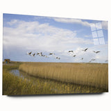 Elegant wall art featuring a crane design, displayed in a sleek acrylic glass frame. The side view highlights its modern aesthetic, perfect for contemporary decor.