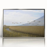 Framed wall art featuring elegant crane designs in shades of silver and blue, showcasing intricate details and textures, perfect for modern home decor.