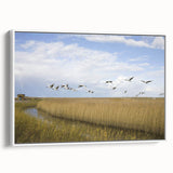 Framed canvas wall art featuring a graceful crane design, set against a white background, ideal for modern home decor. Perfect for adding elegance to any space.