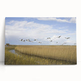 Elegant stretched canvas wall art featuring a serene crane design, showcasing intricate details and soft colors, perfect for enhancing home decor aesthetics.