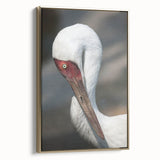 Framed wall art featuring an elegant crane design in gold tones, showcasing intricate details and a stylish side view, perfect for modern home decor.