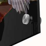 Close-up of a vibrant crane design wall art piece, showcasing intricate acrylic glass details and bold colors, perfect for modern home decor.
